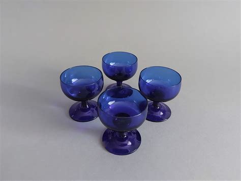 Vintage Cobalt Blue Glass Drinking Glasses Footed Small Etsy