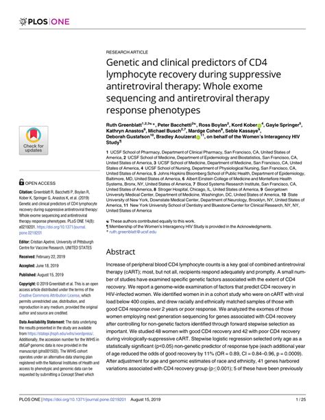 Pdf Genetic And Clinical Predictors Of Cd Lymphocyte Recovery During Suppressive