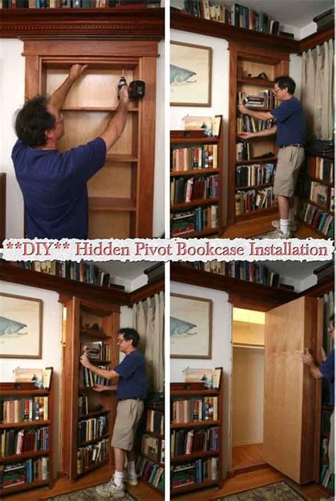 Hidden Pivot Bookcase Installation Bookcase Bookcase Diy Hidden Door