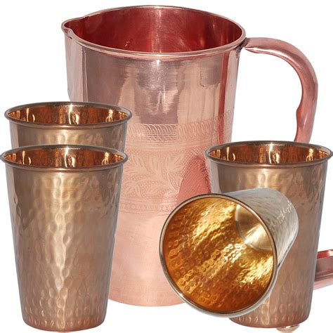 Buy Prisha India Craft Pure Copper Jug Picture With 4 Tumblers Online At Low Prices In India