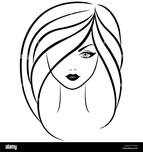 Abstract Vector Outline Portrait Of Young Beautiful Girl With Long Hair