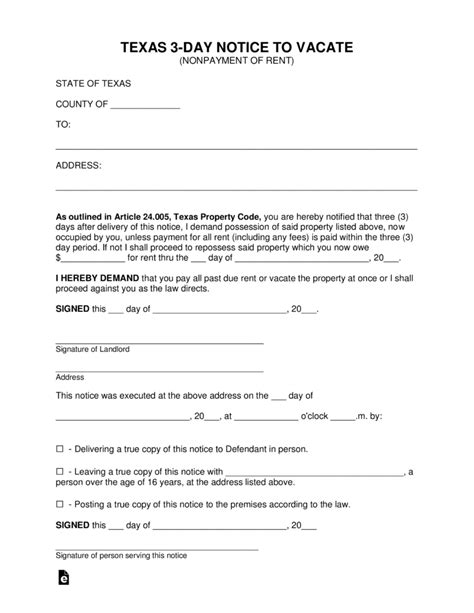 When can my landlord send me a notice to vacate? Texas 3 Day Notice to Quit Form | Non-Payment | eForms ...
