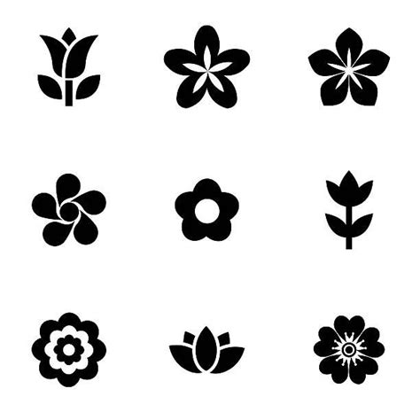 Vector Black Flowers Icon Set Flores Negras Conjunto De Iconos