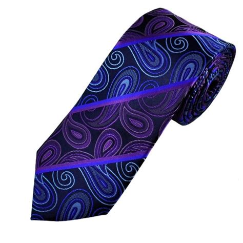 Blue And Purple Paisley Striped Mens Silk Tie From Ties Planet Uk