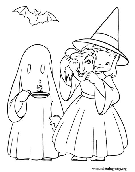 Halloween Halloween costumes of witch and ghost coloring page