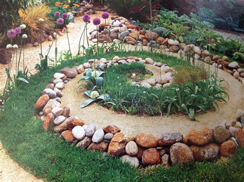 Garden Spiral Labyrinth Rocks And Grass And Plants Sunset Mag 205