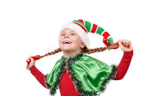 Girl In Suit Of Christmas Elf With Oil Lamp Stock Image Image Of Mouth Hush 27726235