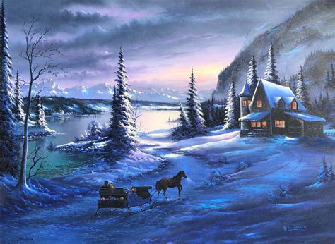 Mountain Cabin Dusk 1981 20x16 By Lionel Dougy For Sale On Art Brokerage