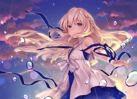 Download 1440x2960 Anime Girl Blonde Long Hair Dress Raining