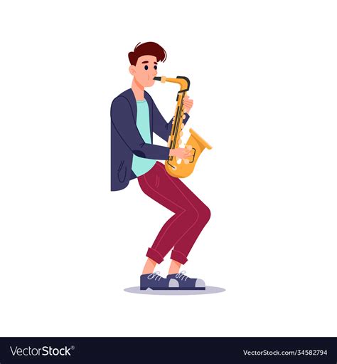 Man Blowing In Saxophone Isolated Music Player Vector Image