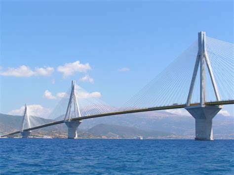 Greece He Rio Antirio Bridge Near The City Of Patras Is The Longest