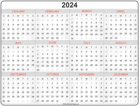 2024 Year Calendar Isolated On White Background Vector Image 2024