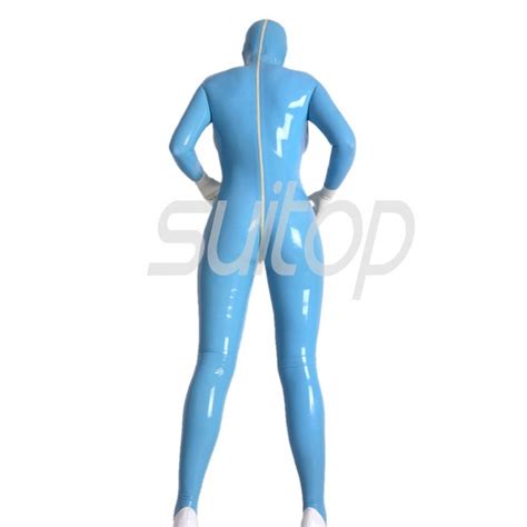 suitop women s full cover rubber latex nurse uniform catsuit with mask and gloves attached back