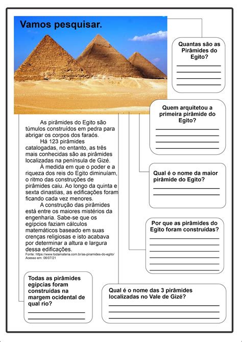 Atividades Sobre O Egito Antigo 5 Ano Com Gabarito