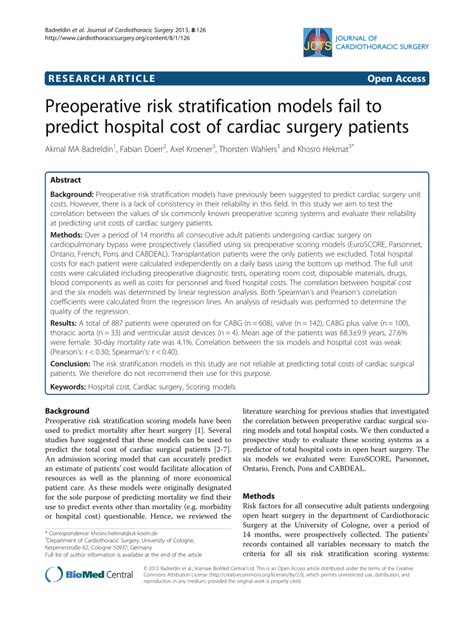 Pdf Preoperative Risk Stratification Models Fail To Predict Hospital