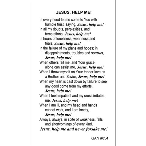 Jesus Help Me Prayer Card Gannons Prayer Card Co
