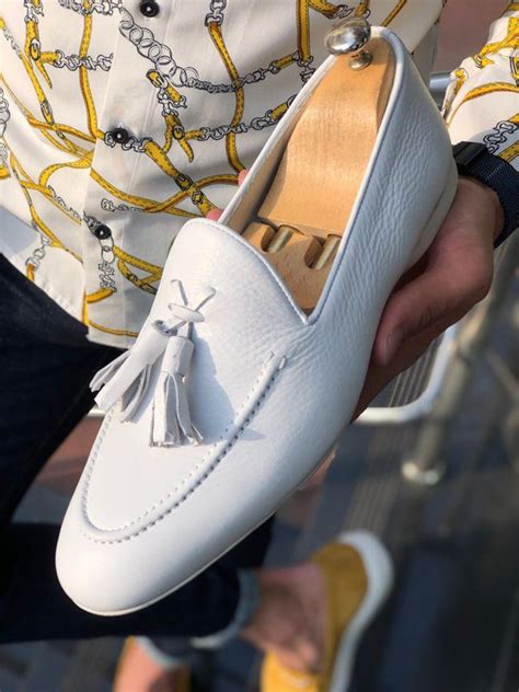 The Baldie Tan Suede Tassel Loafers Are Made From Premium White Leather