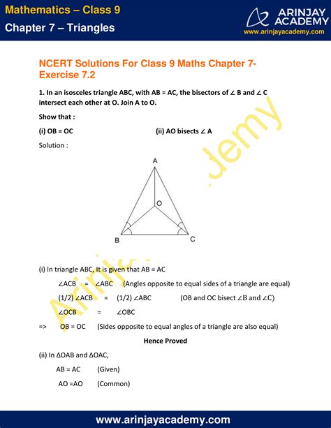 Ncert Solutions For Class 9 Maths Chapter 7 Exercise 72 Triangles