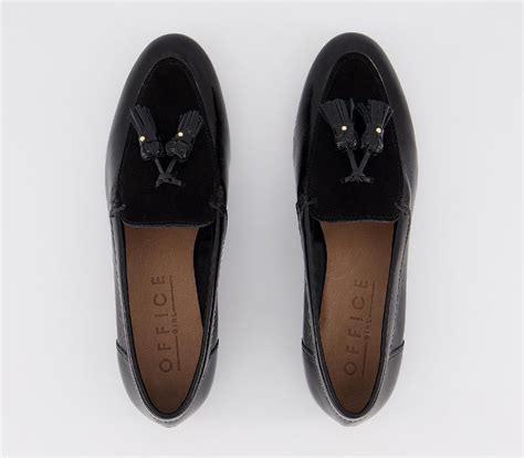 Office Retro Tassel Loafers Black Leather Suede Mix Flat Shoes For Women