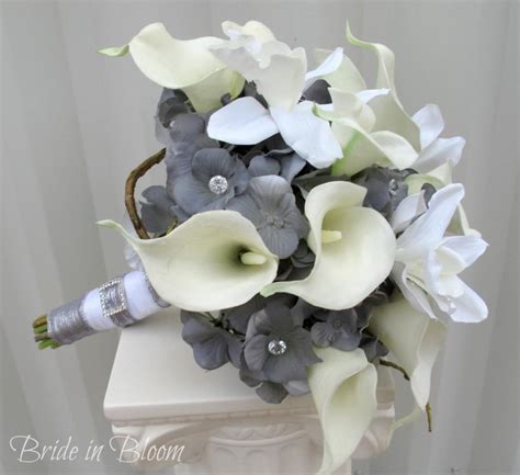 Wedding Bouquet Silver Grey And White Bouquet Calla Lily Orchid