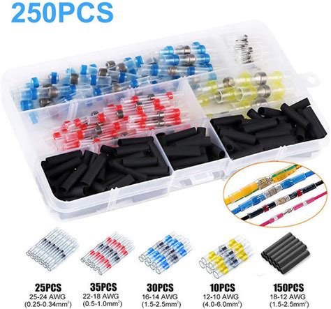 250pcs Solder Seal Wire Connector Waterproof Heat Shrink Butt Connect