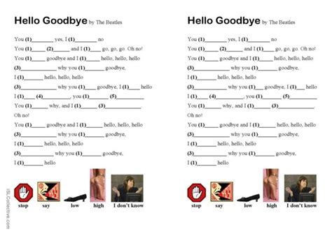 Hello Goodbye Song Lyrics Song And English Esl Worksheets Pdf And Doc