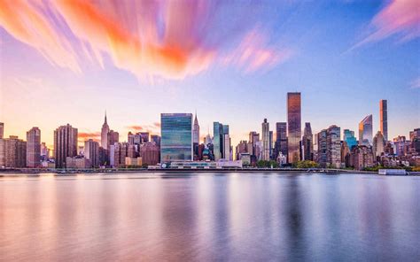 Download Wallpapers New York Skyline Cityscape Evening Sunset Nyc