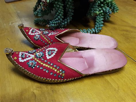 Vintage Turkish Harem Slippers Made In Turkey Curled Toe Etsy