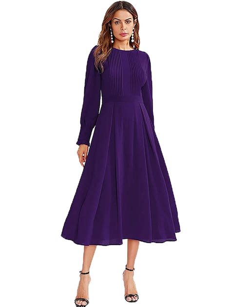 Milumia Long Sleeve Pleated Fit And Flare Dress