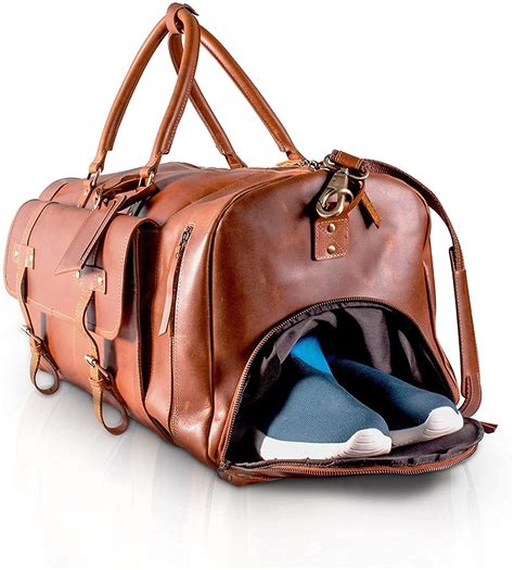 Komalc Leather Travel Duffel Bags For Men And Women Full Grain Leather