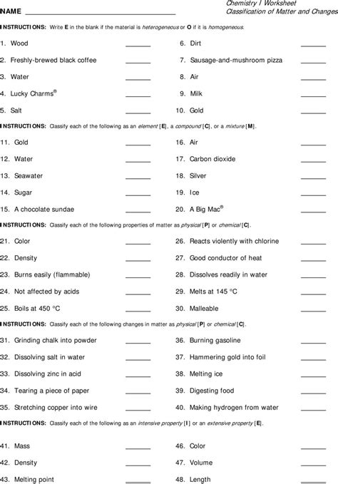 Classification of matter 5 13. Classification Of Matter Worksheet Pogil Answer Key | Free ...