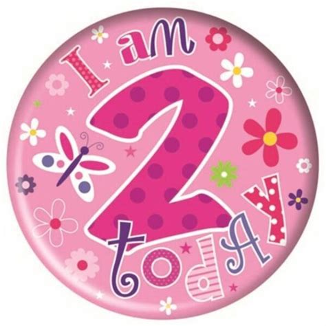 Badge 15cm Happy Birthday Age 2 Girl Party 2nd Badges Big 150mm For