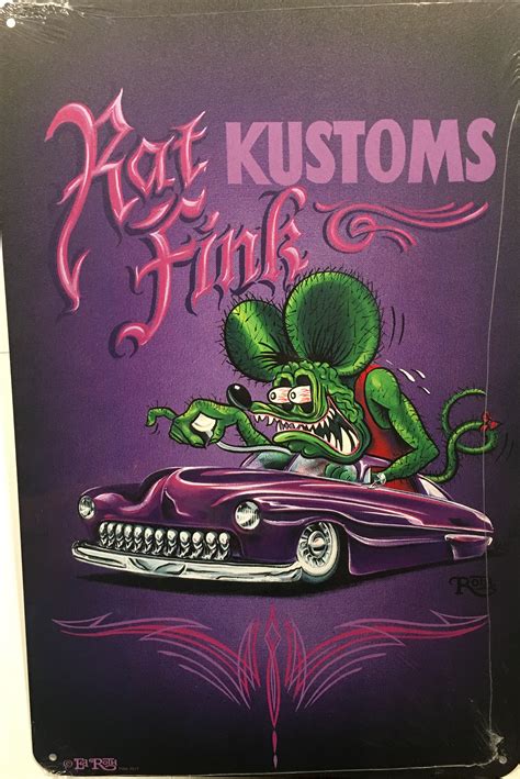 Rat Fink Custom Fuchsia Aluminum Sign 12x18 Ed Roths Rat Fink