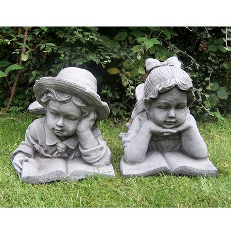 Garden Statue Of Boy And Girl Reading Pair Garden Ornaments By
