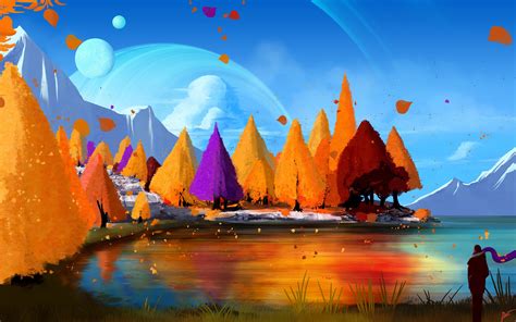Nature Landscape Artwork Fantasy Art Joeyjazz Colorful Sky Trees