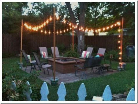 support poles for patio lights | Backyard makeover, Fire pit backyard, Backyard fire