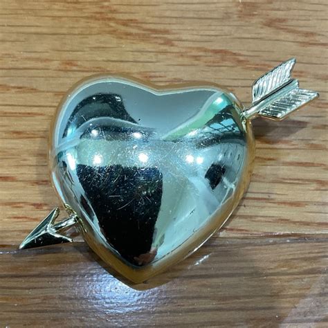 Ajc Jewelry Vintage Ajc Gold Puffed Heart With Arrow Pin Signed