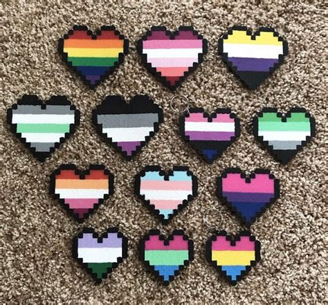 Perler Bead Pride Month Heart Keychains Etsy