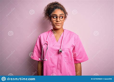 African American Nurse Girl Wearing Medical Uniform And Stethoscope