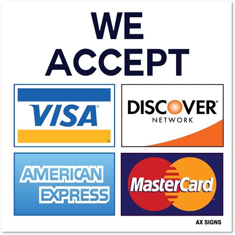 We Accept Visa Mastercard American Express Amex Discover 35 X 35 Inch Credit Card Sign