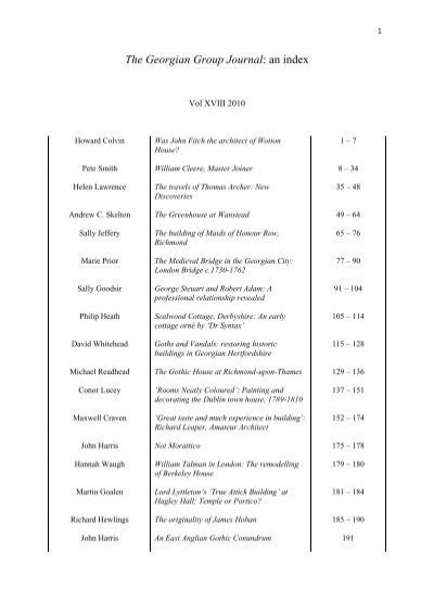 The Georgian Group Journal An Index