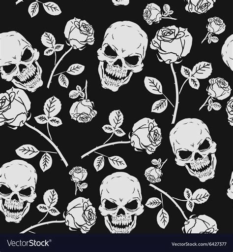Roses And Skulls Seamless Pattern Royalty Free Vector Image