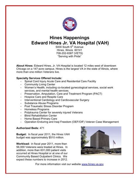 Hines Fact Sheet Edward Hines Jr Va Hospital