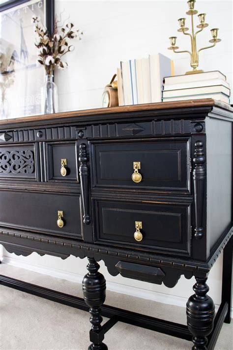 How to paint furniture with black chalk paint. Vintage Black Buffet - Victorian Walnut Buffet Painted in "Liquorice" Chalk Paint with Dark ...