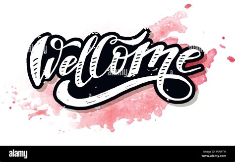 Welcome Lettering Calligraphy Brush Text Holiday Vector Sticker Stock