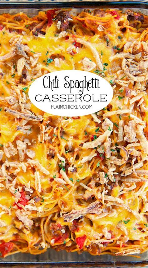I love chili's, but going out to eat can be difficult with kids. Chili Spaghetti Casserole - comfort food at its best ...