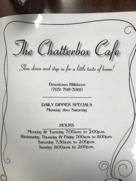 Menu At Chatterbox Cafe Hillsboro
