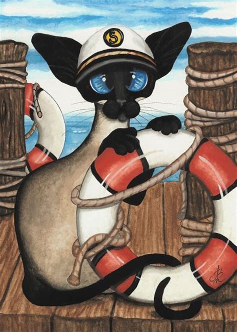 Siamese Cat Captain Of A Sailboat Par Amylyn Bihrle Cat Painting