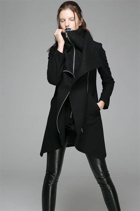Asymmetrical Coat Black Coat Wool Jacket Modern Coat Etsy