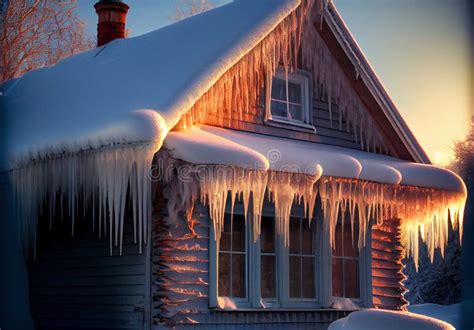 Icicles On The Roof Of A Private House In Winter Stock Image Image